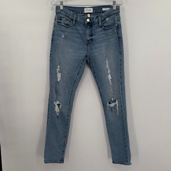 Frame Le Garcon Beldon Rips Mid-Rise Distressed Skinny Jeans Women's 26 - Picture 1 of 10